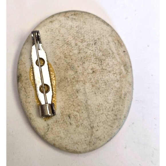 Handmade Ceramic Floral Pin Brooch With Gold Trim & Abstract Purple Blue Design - Picture 2 of 3